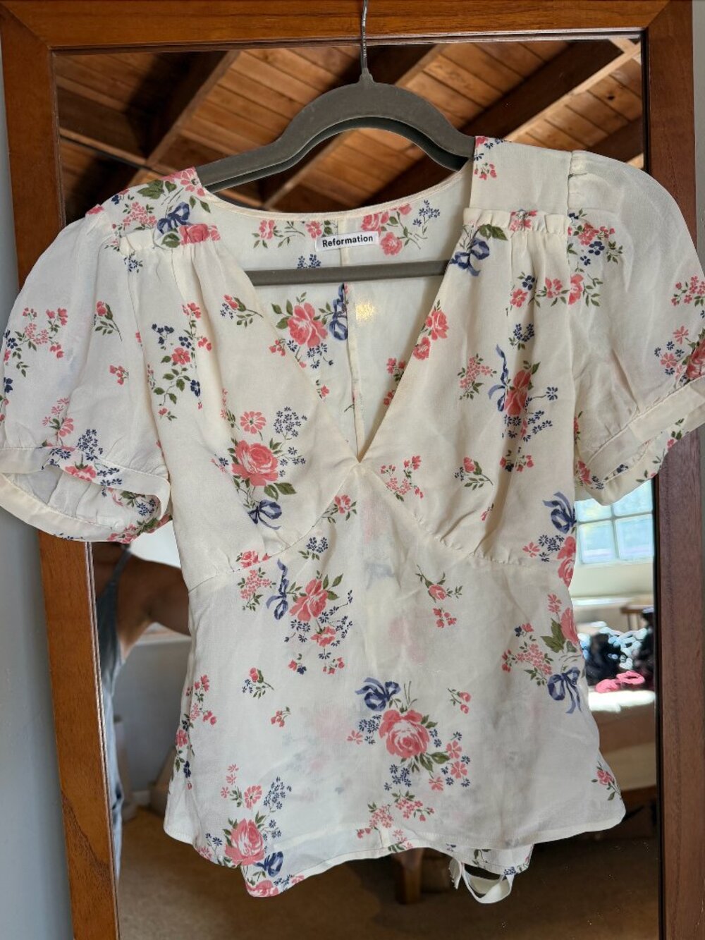 Reformation Floral Tie Back Blouse | Medium